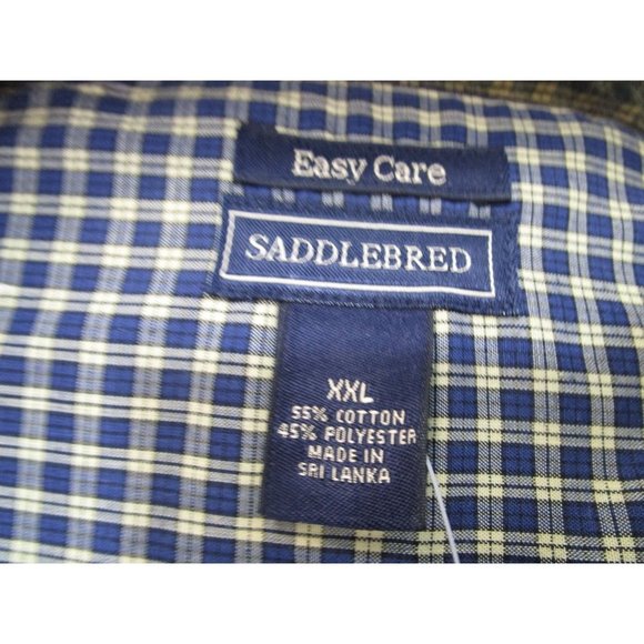 Mens Saddlebred Easy Care Navy Yellow Windowpane Mini Check XXL Shirt New - Picture 5 of 12